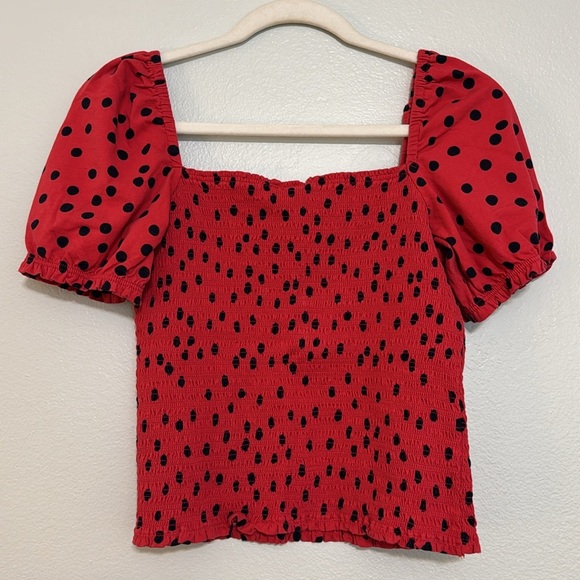 Dolan Left Coast Smocked Puff Sleeve Polka Dot Top - Picture 4 of 6